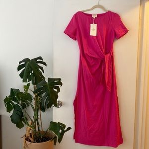 NWT SEZANE Pink Pippa Robe Tie Slits Short Sleeve T-Shirt Maxi Dress Women SMALL